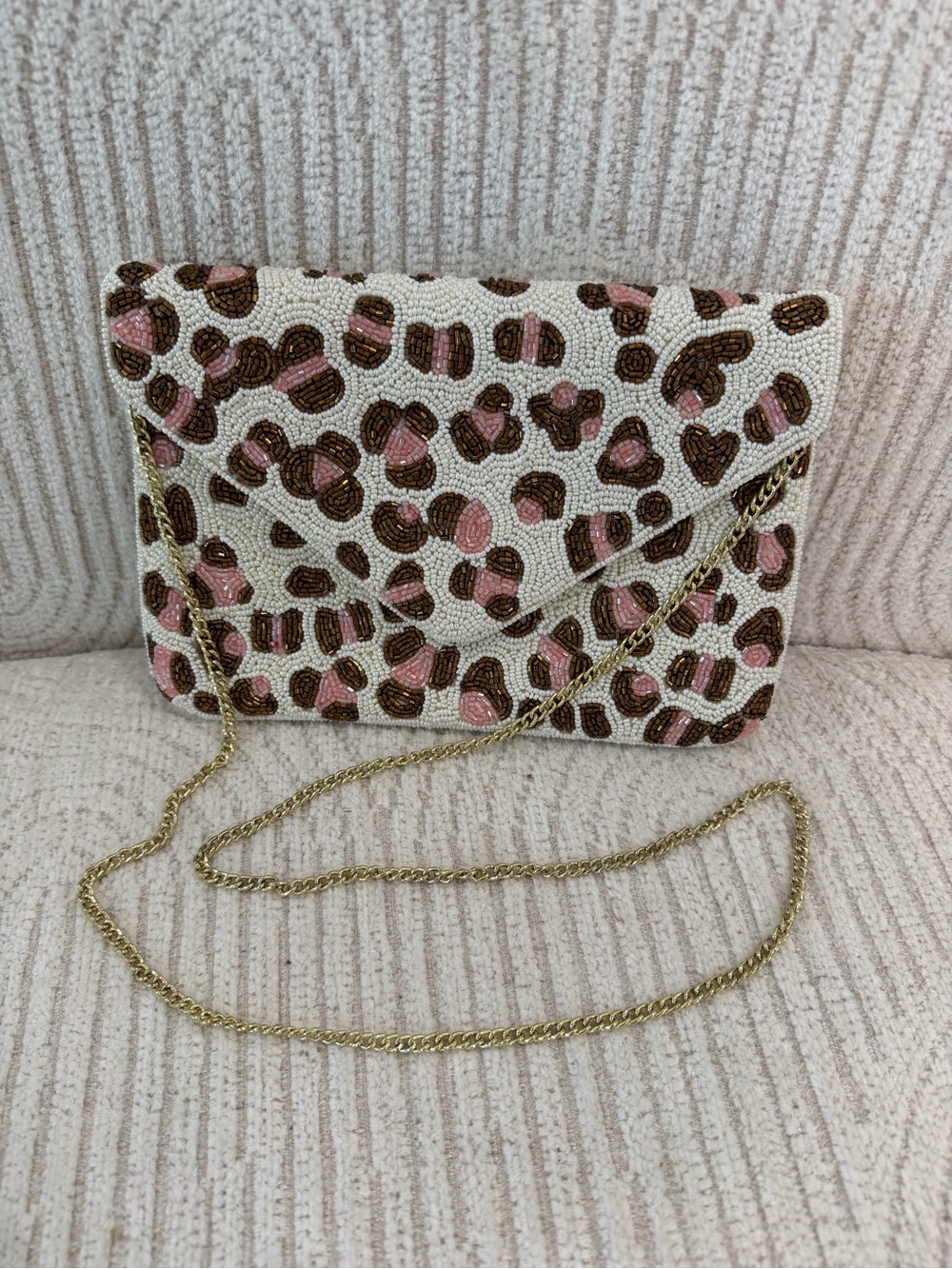 Merona Beaded Leopard Print Envelope Clutch - Pink & Brown